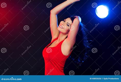 Beautiful Woman In Red Dancing At Nightclub Stock Photo Image Of