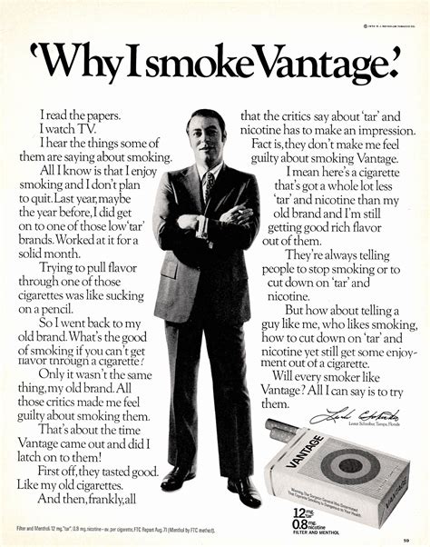 1970s Vantage Cigarettes Ad 11x13 Vintage Smoking Etsy