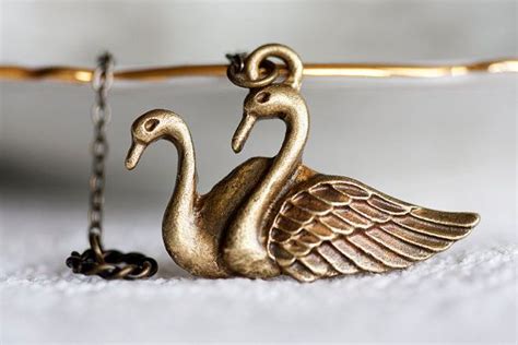 Swan Necklace Antiqued Ring Retro Swan Lariat Necklace Swan Etsy