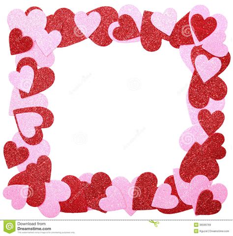 Valentine S Day Frame Red And Pink Glitter Hearts Isolated On W Stock