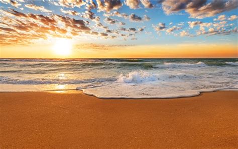 Wallpaper Sunset Beach Sands Waves Clouds Sky 3840x2160 Uhd 4k