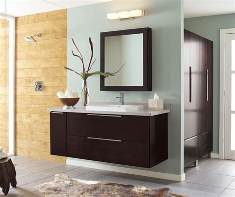 Divided between drawers and shelves, its considerable space will conceal all. Wall-Mounted Bathroom Vanity in Dark Cherry - Decora