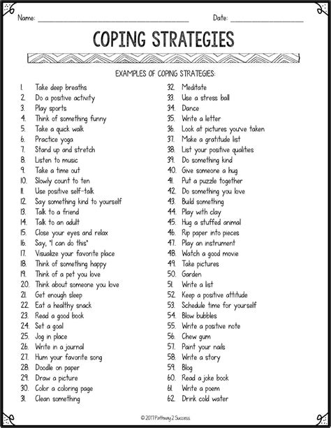 Coping Skills List Printable Coping Skills Worksheets