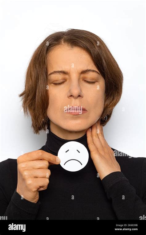 Sore Throat In A Woman Angina Thyroid Disease Stock Photo Alamy