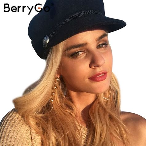 Berrygo Fashion Black Hat Cap Women Casual Streetwear Solid Rope Flat