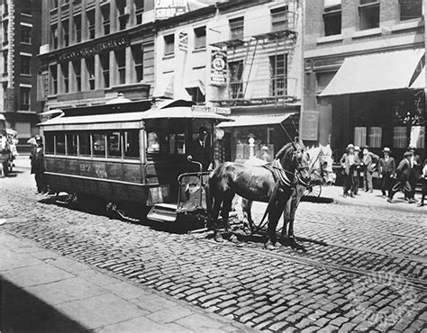 Gilded Age New York City Horse Drawn Trolley Car On Stone Pavrd