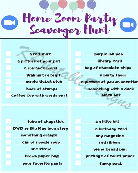 Home Zoom Party Scavenger Hunt Pdf Filegameszoomzoom Etsy