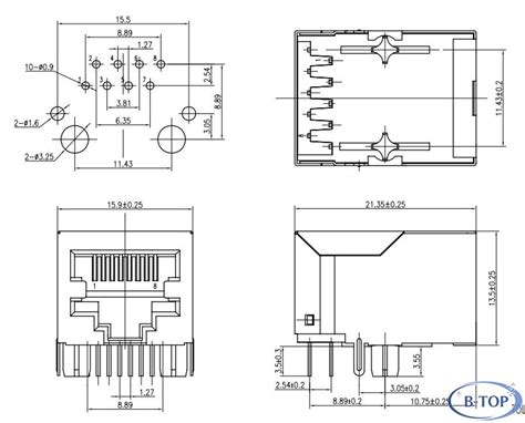Female usb to rj45 wiring diagram. 1X1 RJ45 Female Connector Jack with Magnetics w/o LED - Tab Down RJ45 Modular Jack and RJ45 ...