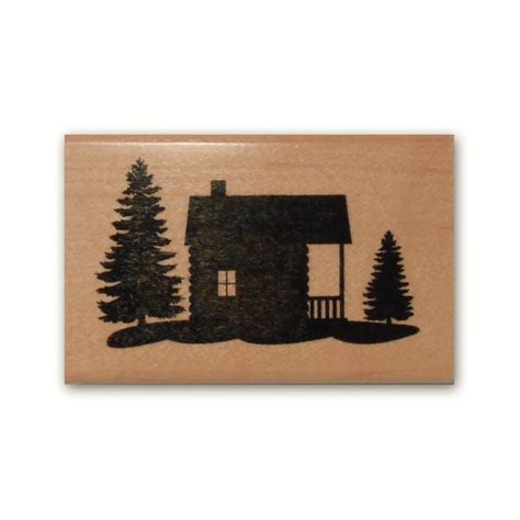 Log Cabin Silhouette Mounted Rubber Stamp Christmas Etsy