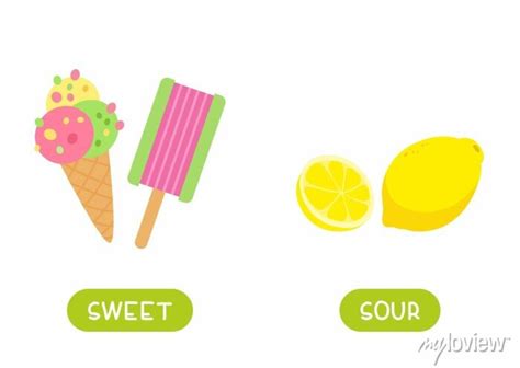 Antonyms Concept Sour And Sweet Lemon And Ice Cream Educational