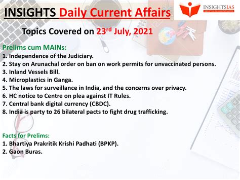 Insights Daily Current Affairs Pib Summary 23 July 2021 Insightsias
