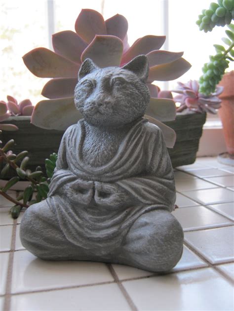 Buddha Cat Meditating Cat Statue Concrete Cats Zen Home And Etsy Uk