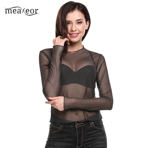Meaneor Sexy Sheer Women T Shirts See Though Female Shirts Fashion