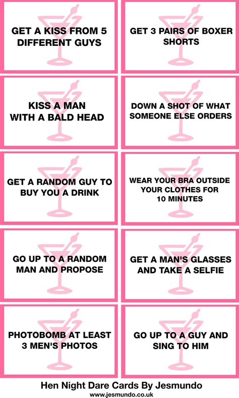 Hen Party Diy Dare Cards Hen Party Dares Forfeits And Challenges For A Great Hen Night