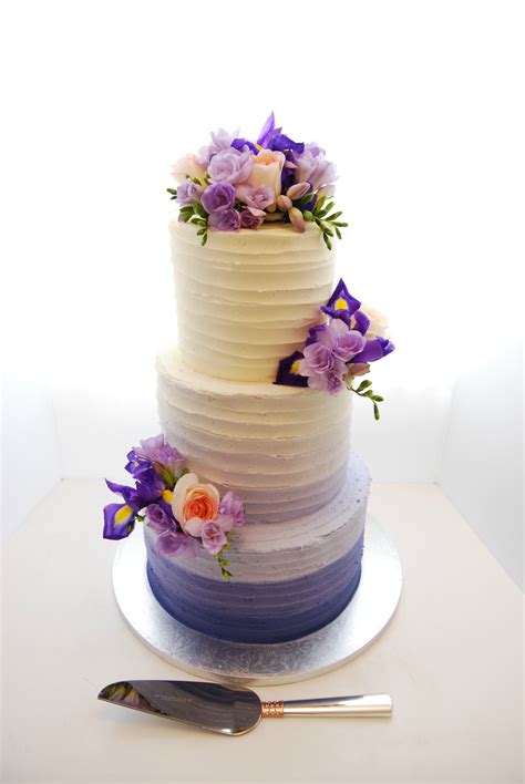 Purple Ombre Wedding Cake With Flowers 650 Temptation Cakes