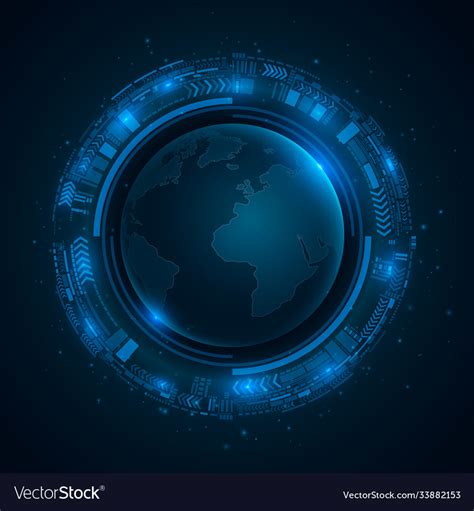 Futuristic Planet Earth In Abstract Circular Hud Vector Image