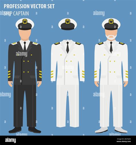 Profession And Occupation Set Ship Captain Suit And Equipment Uniform