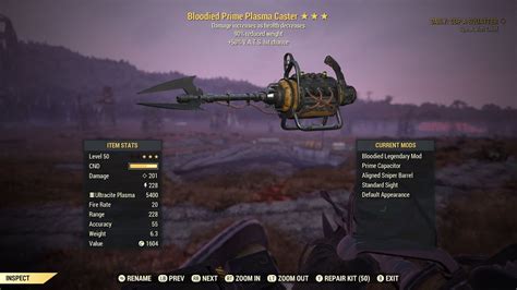 Fallout 76 Bloodied Prime Plasma Caster Testing Weapons Youtube
