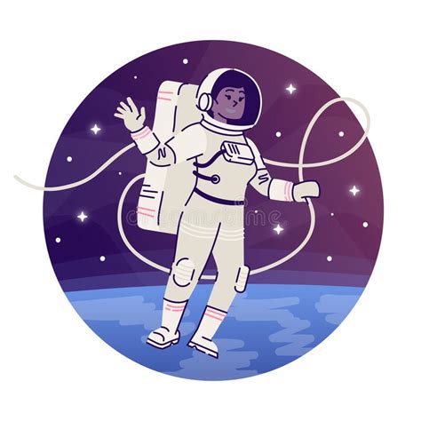 Cosmonaut Floating In Outer Space Flat Concept Icon Female Astronaut