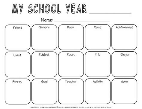 End Of Year Worksheet Reflection Grid Planerium