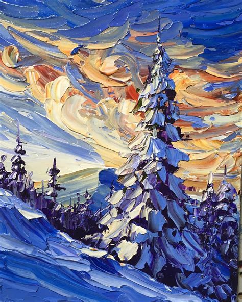 “rise And Shine” 8x10” Acrylic Palette Knife Painting Snowpainting