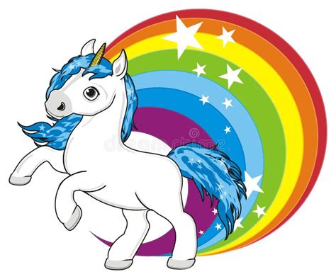 Cartoon Unicorn Sliding On Rainbow Stock Vector Illustration Of