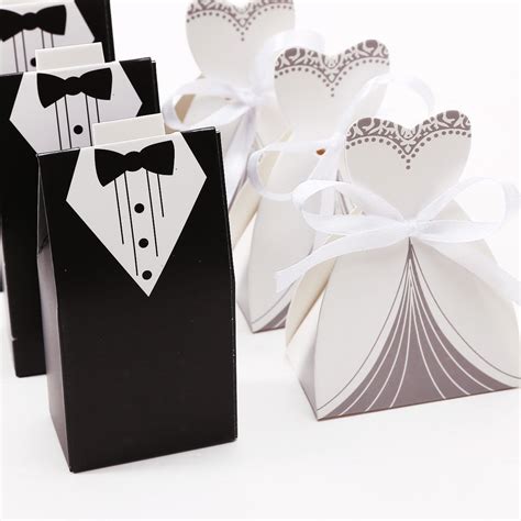 50pcs Wedding Favor Candy Boxes Bride Dress And Groom Tuxedo Etsy