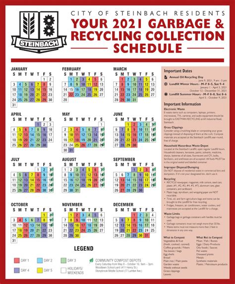 2021 Residential Garbage And Recycling Schedule