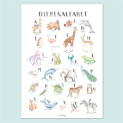 Dutch Version Animal Alphabet Poster Watercolor Handmade Etsy