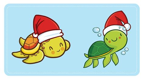 Cute Turtles Wearing Santa S Hat For Christmas Vector Art At