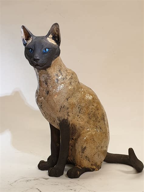 Siamese Cat Raku Sculpture Lesley D Mckenzie
