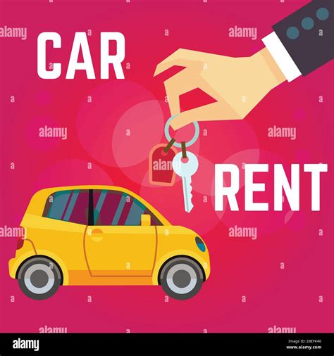 Car Rent Vector Illustration Flat Style Yellow Car Hand Holding Keys