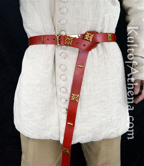 Medieval Belt With Brass Studs Red