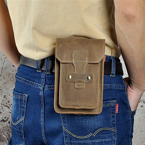 Leather Mens Cigarette Cases With Belt Loop Cell Phone Holster Belt Po