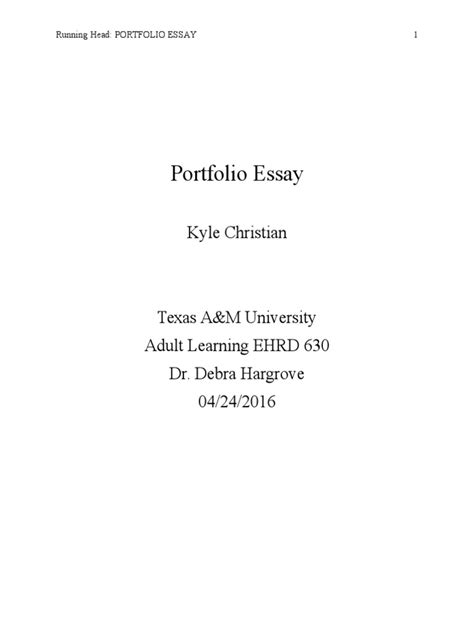 Portfolio Essay Reflective Practice Graduate School