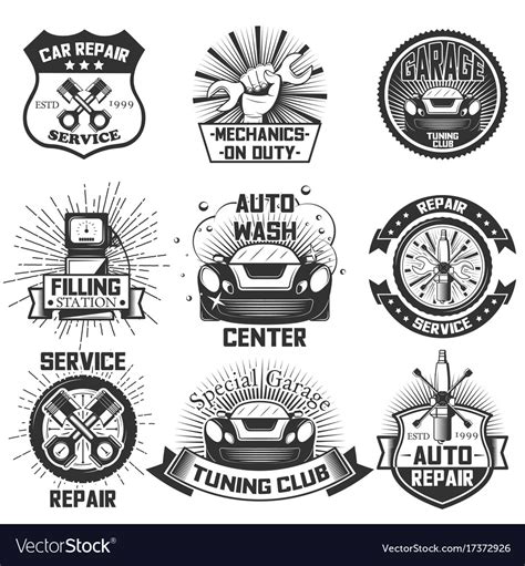 Car Service Logos Vintage Labels Badges Royalty Free Vector