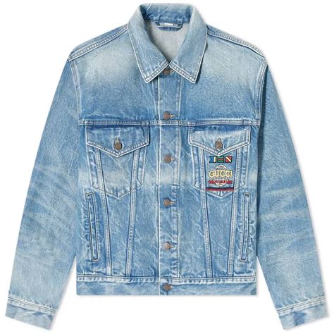 Gucci Mens Blue Embroidered Denim Jacket