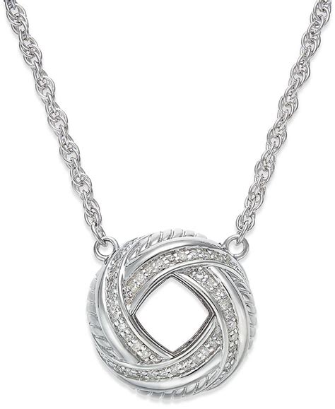 Macys Diamond Love Knot Pendant Necklace In Sterling Silver 14 Ct T