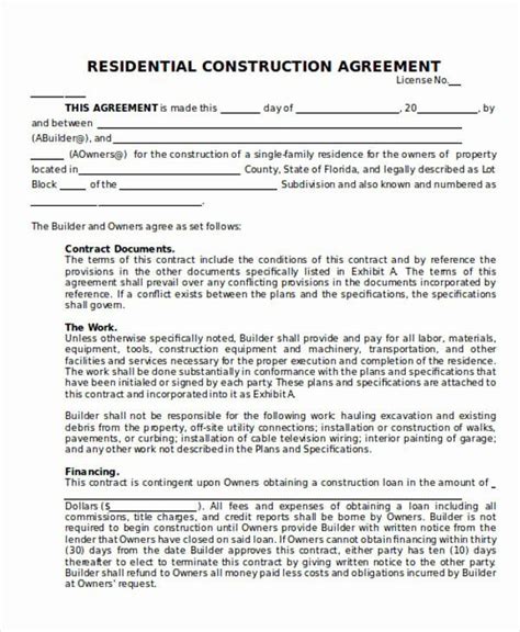 Residential Construction Contract Template Lovely 25 Construction