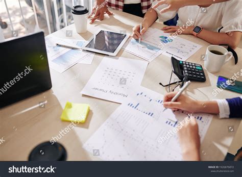 Group Managers Discussing Charts Diagrams Meeting Stock Photo