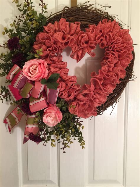 Valentines Day Wreath For Front Door Burlap Heart Etsy Valentine