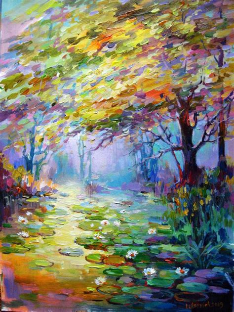 Forest Lake Painting By Vladimir Artmajeur Painting Colorful Oil