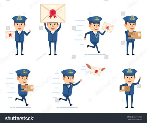Set Funny Postman Characters Showing Diverse Stock Vector Royalty Free