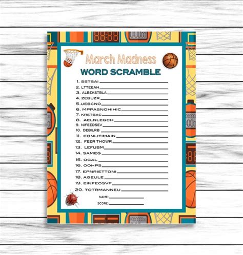 March Madness Word Scramble March Madness Party Game College Etsy