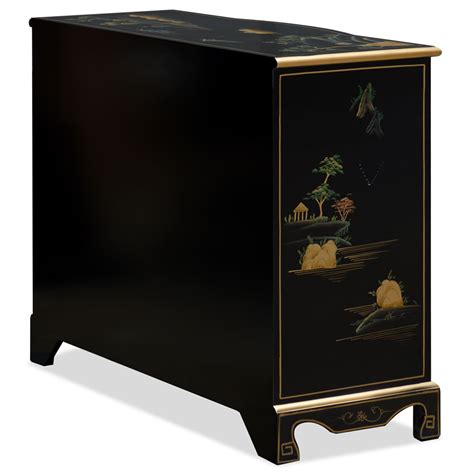 Black Accent Cabinet With Scenery Chinoiserie