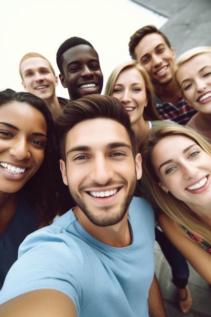 Premium Ai Image Shot Of A Group Of People Taking Selfies Together Created With Generative Ai