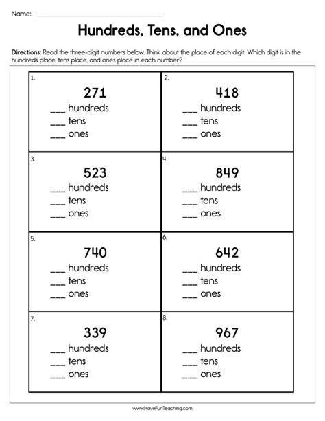 Hundreds Tens And Ones Worksheet By Teach Simple
