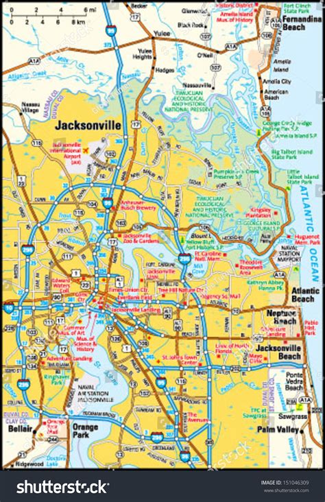Jacksonville Florida Area Map Stock Vector 151046309