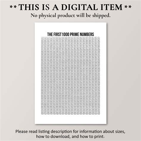 First 1000 Prime Numbers Poster Mathematics Print Math Nerd Etsy