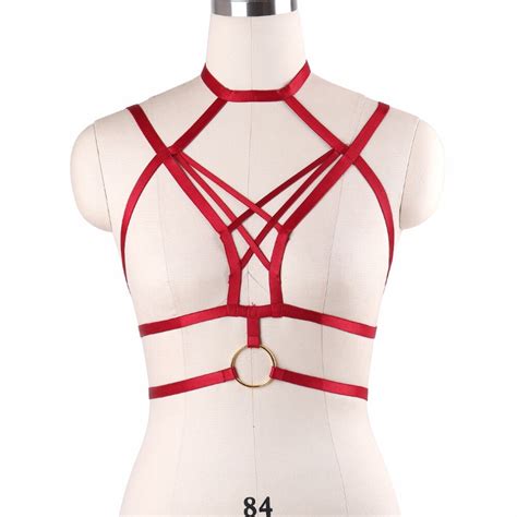Womens Exotic Body Harness Belt Sexy Fetish Wine Red Bondage Harness Lingerie Cosplay Wear